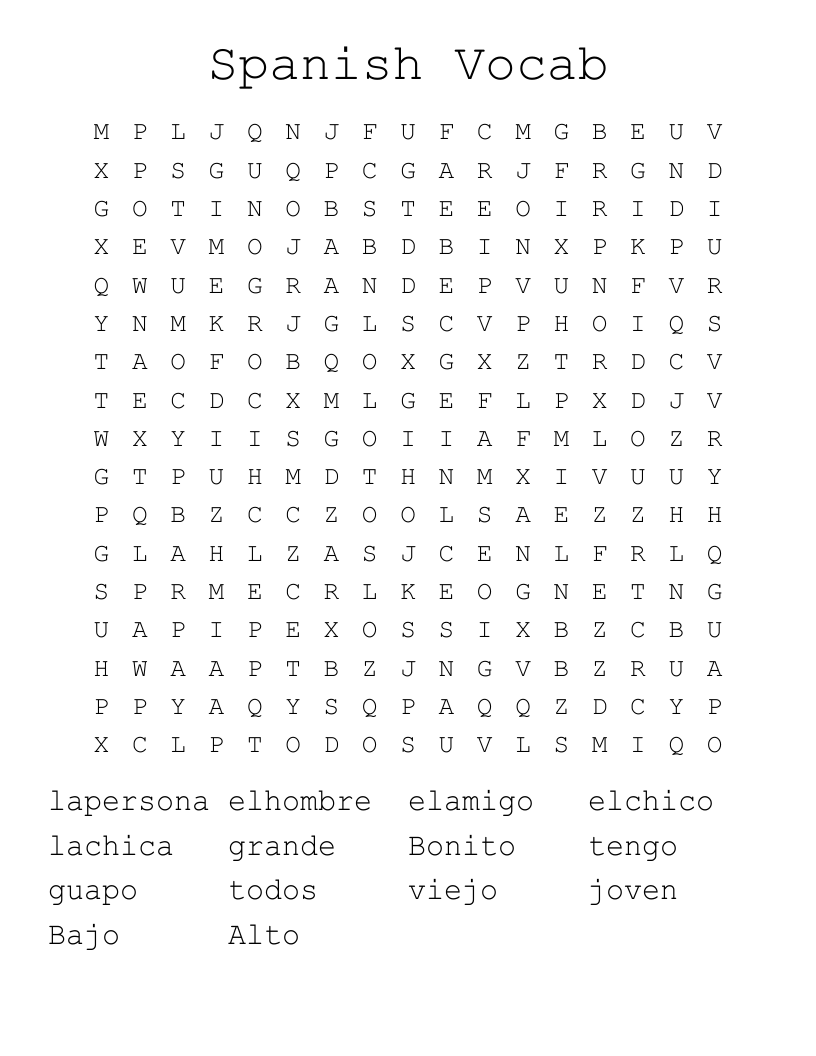 Spanish Vocab Word Search