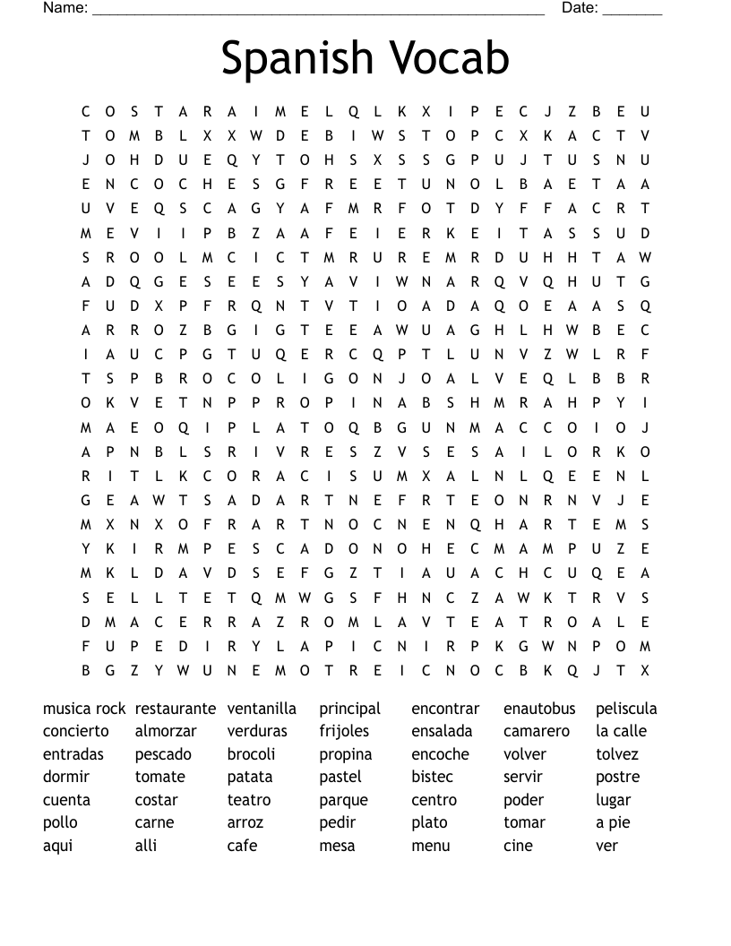 Spanish Vocab Word Search