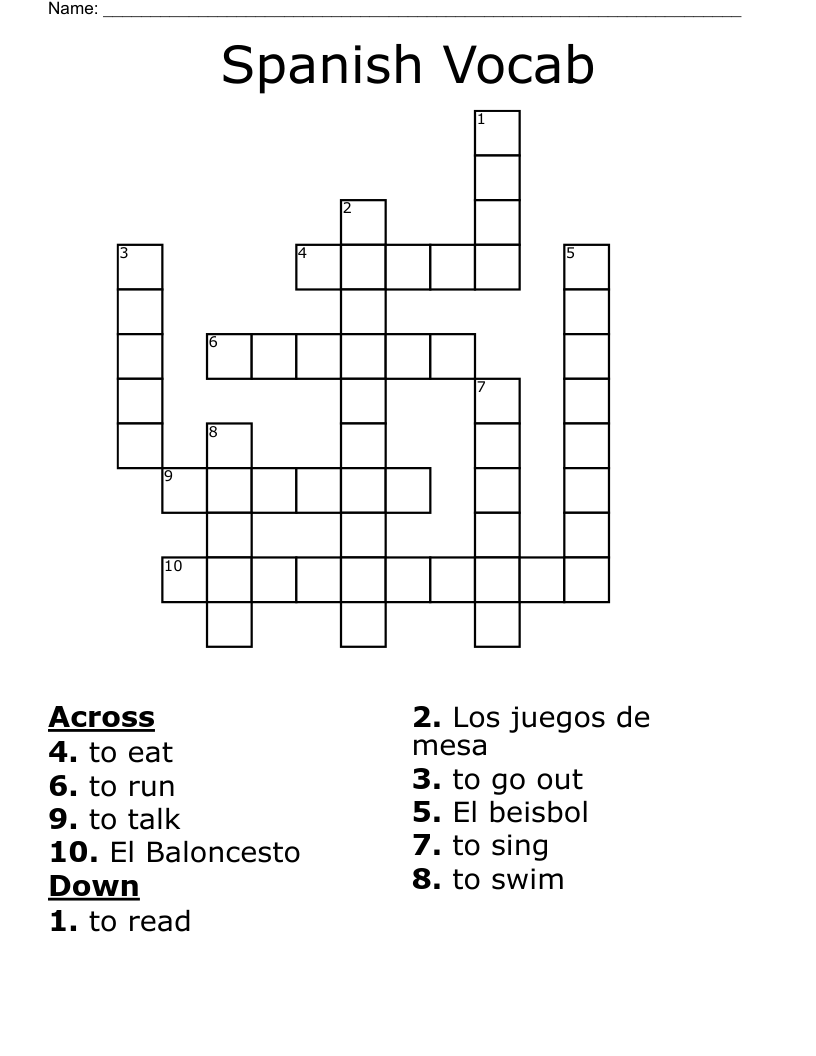 Spanish Vocab Crossword