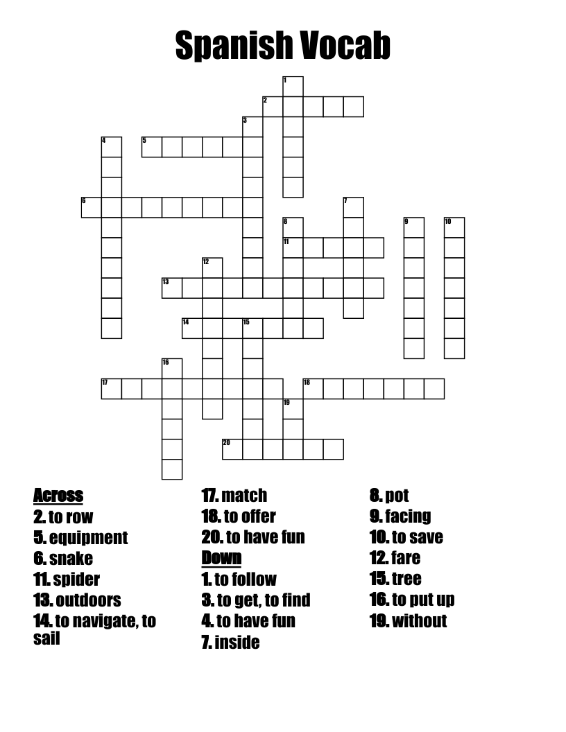 Spanish Vocab Crossword