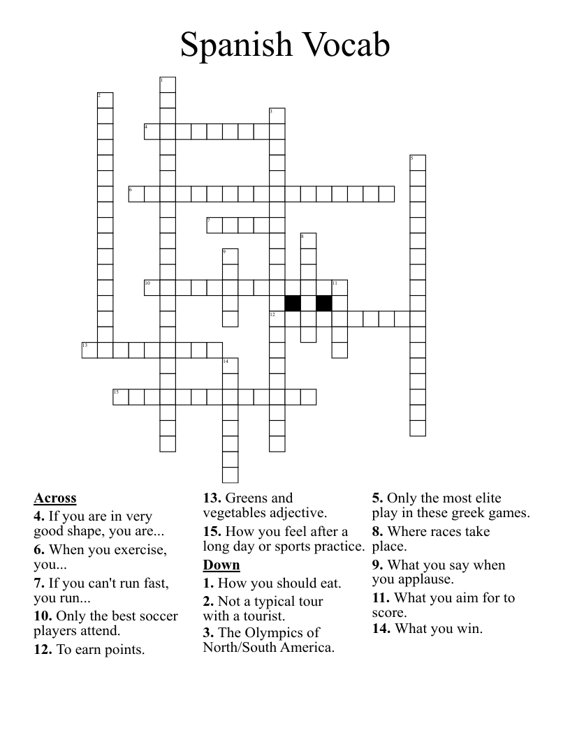 Spanish Vocab Crossword