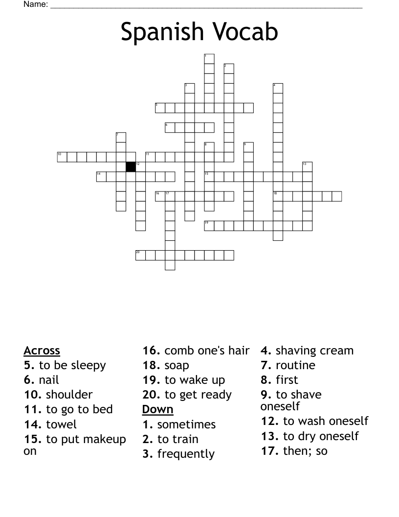 Spanish Vocab Crossword
