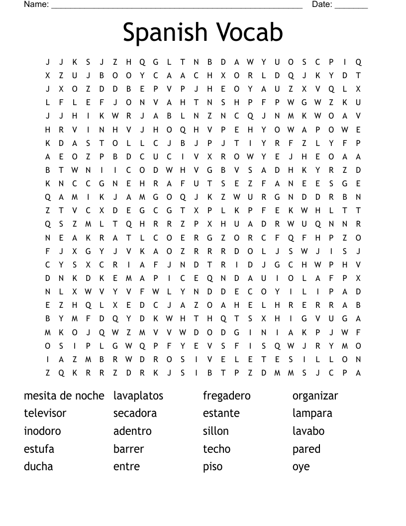 Spanish Vocab Word Search