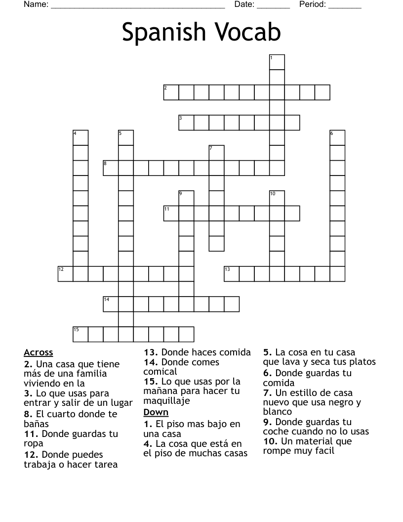 Spanish Vocab Crossword