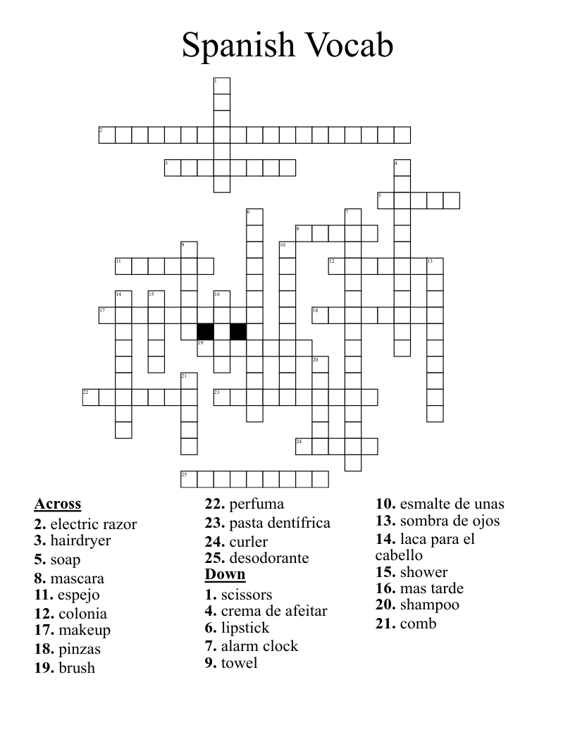 Spanish Vocab Crossword