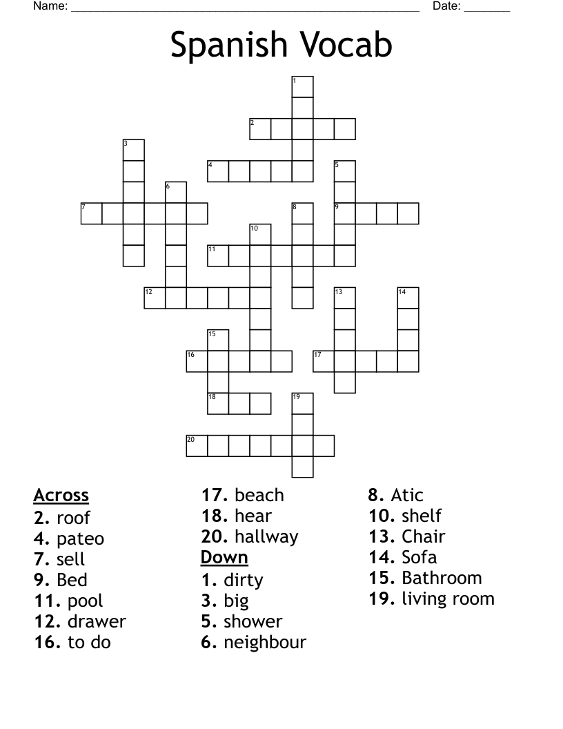 Spanish Vocab Crossword