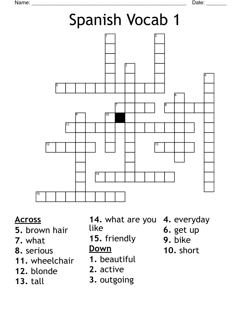 Spanish Vocab 1 Crossword