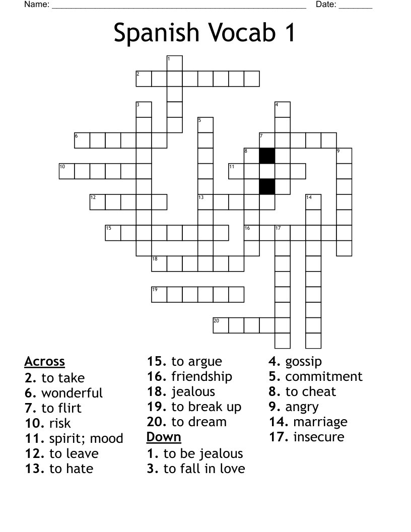 Spanish Vocab 1 Crossword