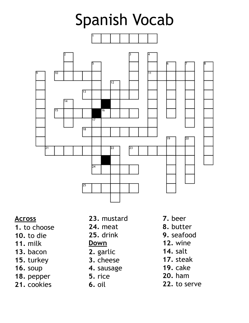 Spanish Vocab Crossword