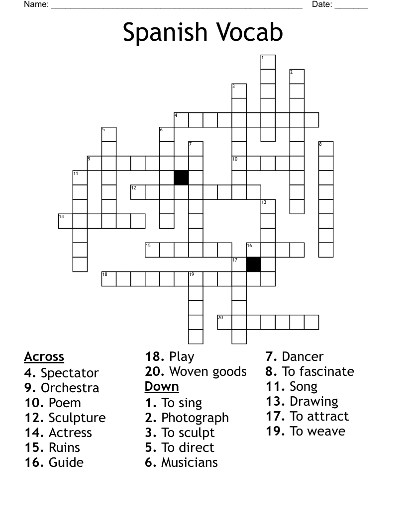 Spanish Vocab Crossword