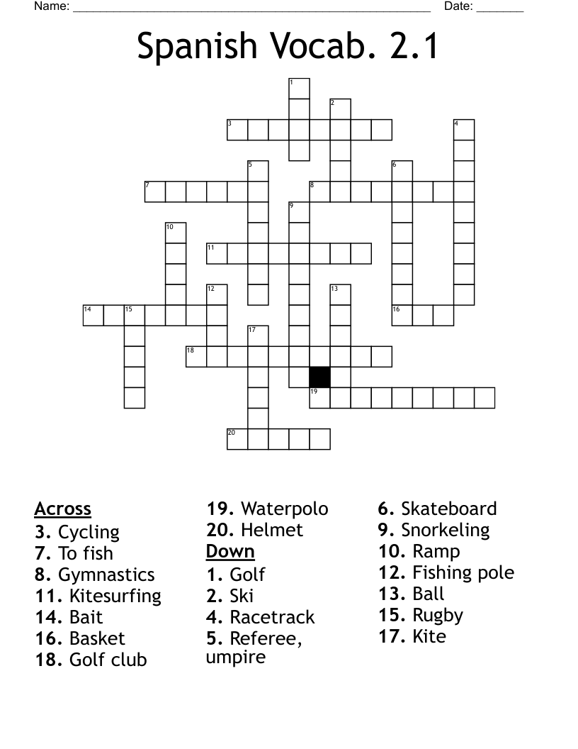 Spanish Vocab. 2.1 Crossword