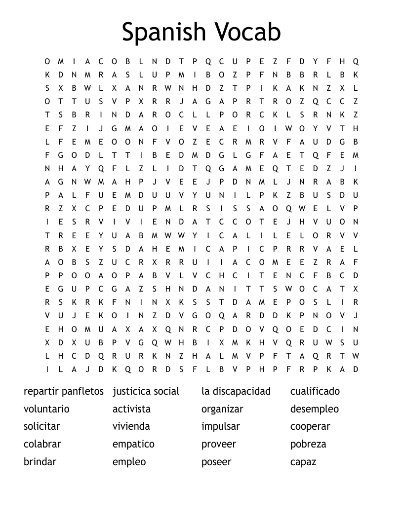 Spanish Vocab Word Search