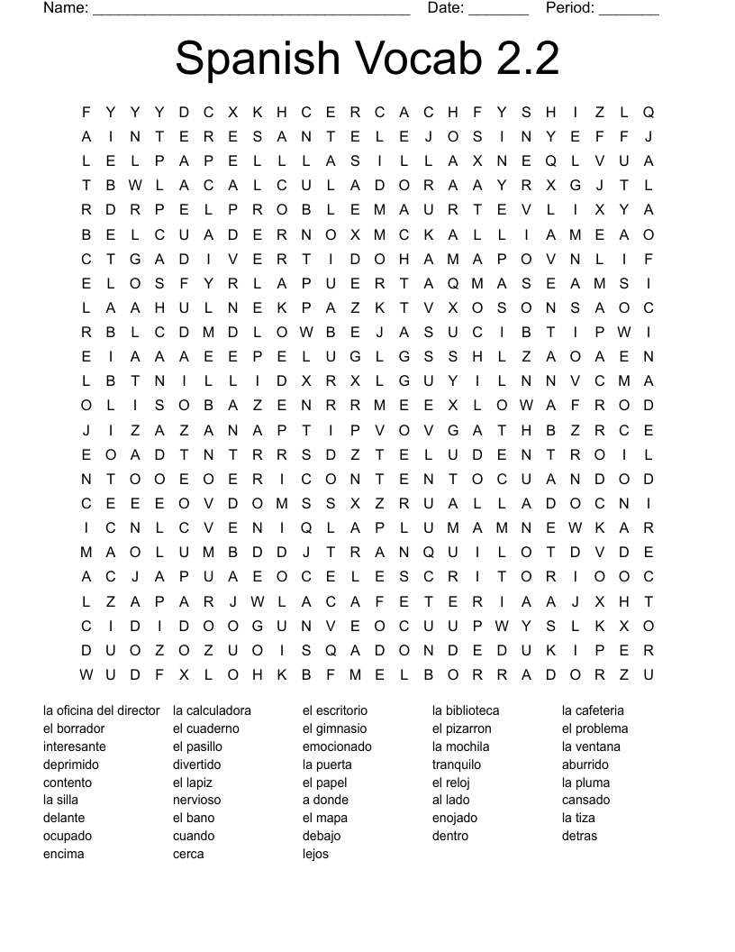 Spanish Vocab 2.2 Word Search