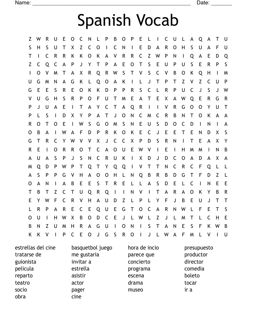 Spanish Vocab Word Search