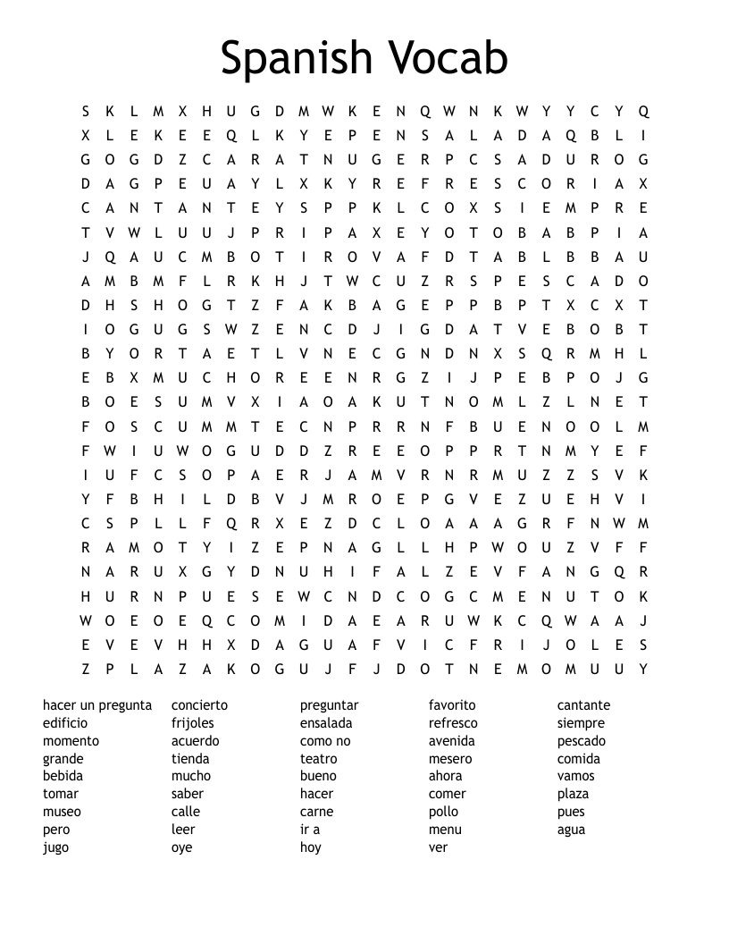 Spanish Vocab Word Search