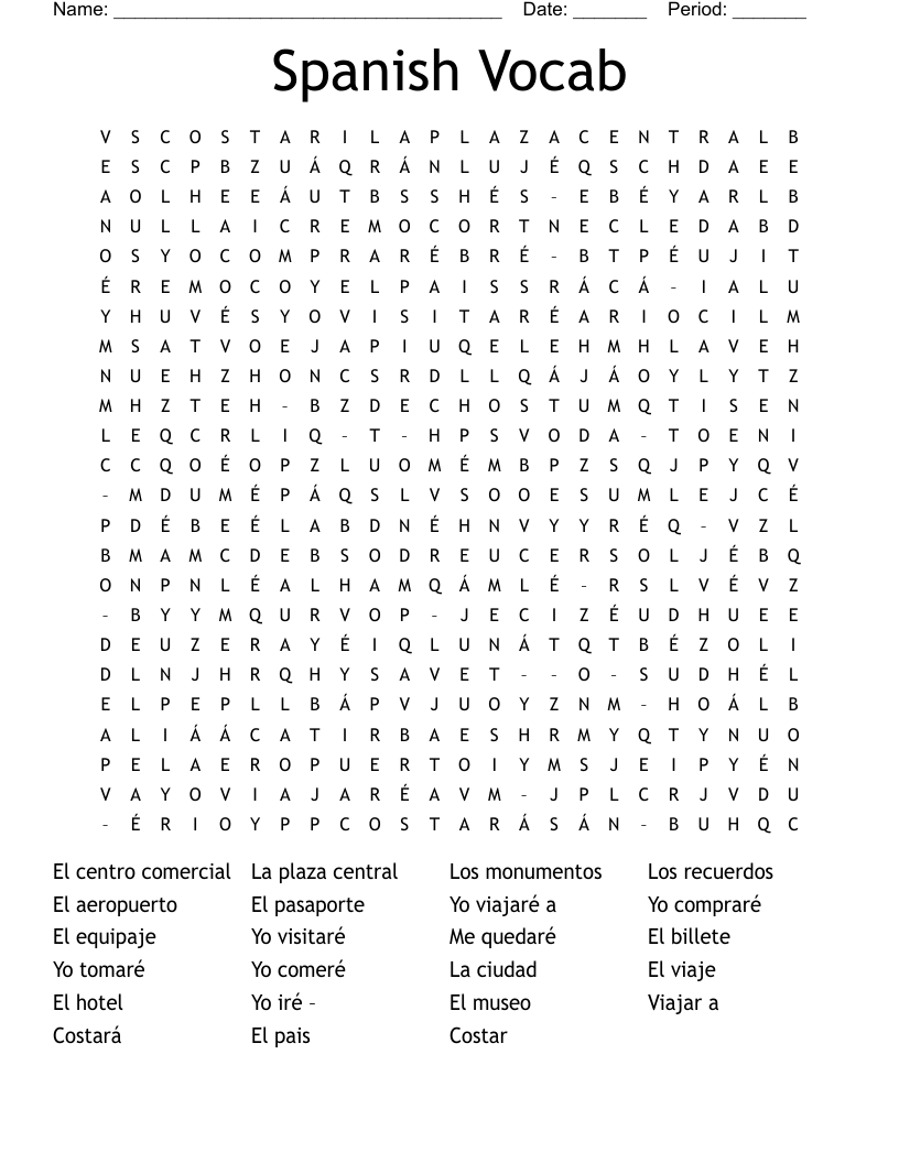 Spanish Vocab Word Search