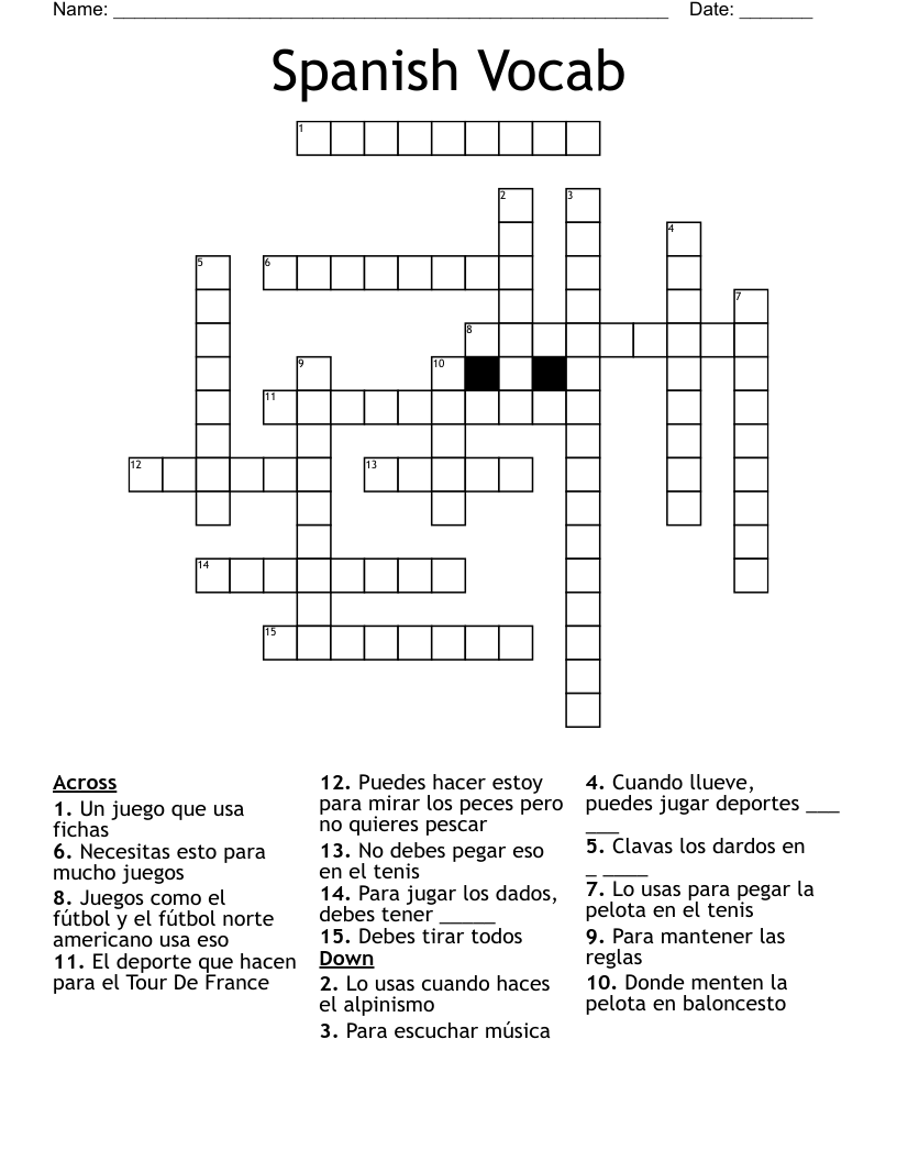 Spanish Vocab Crossword