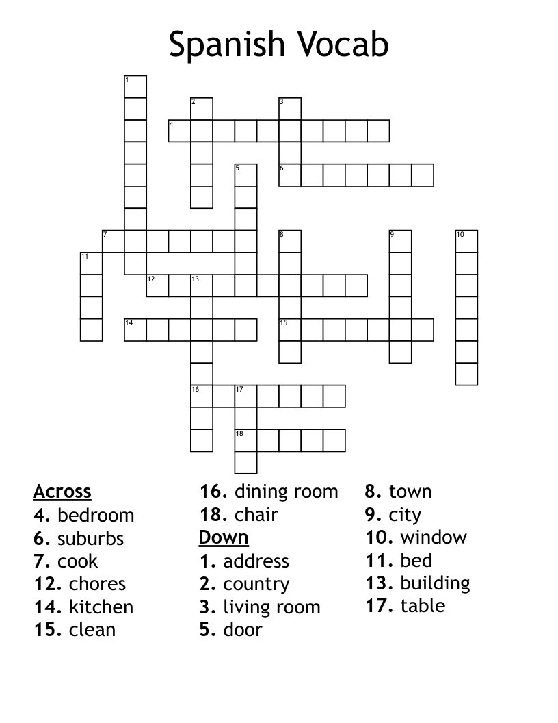 Spanish Vocab Crossword