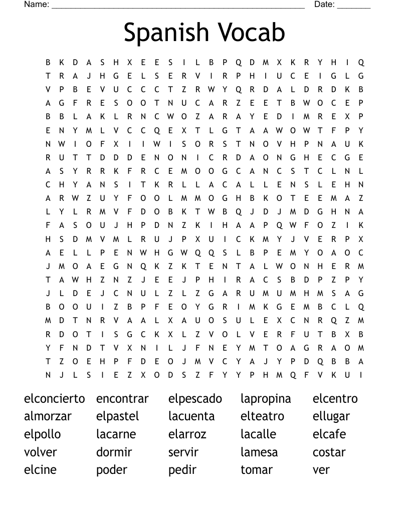 Spanish Vocab Word Search