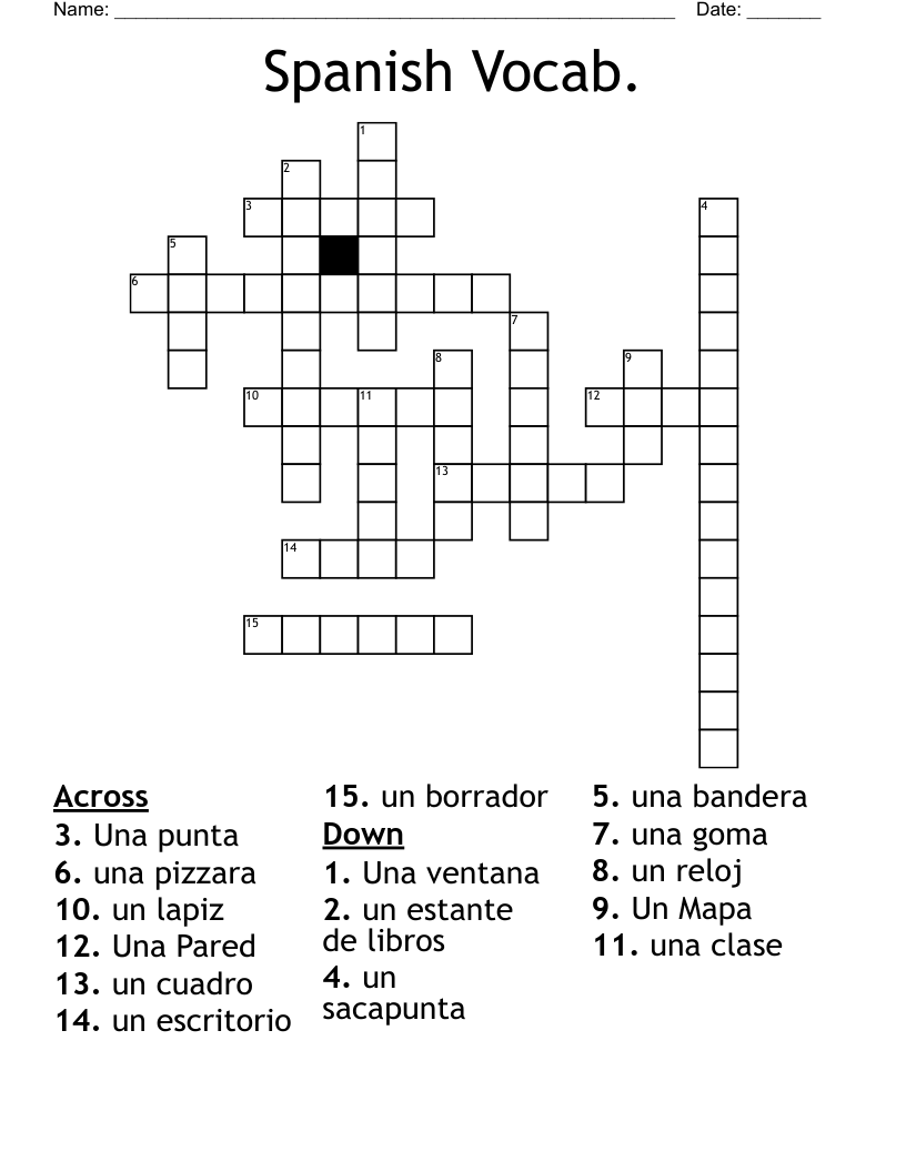 Spanish Vocab. Crossword