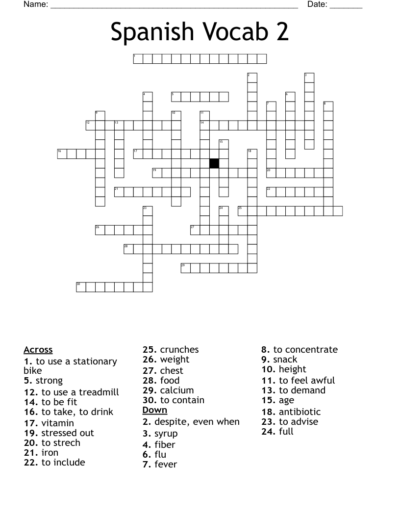 Spanish Vocab 2 Crossword