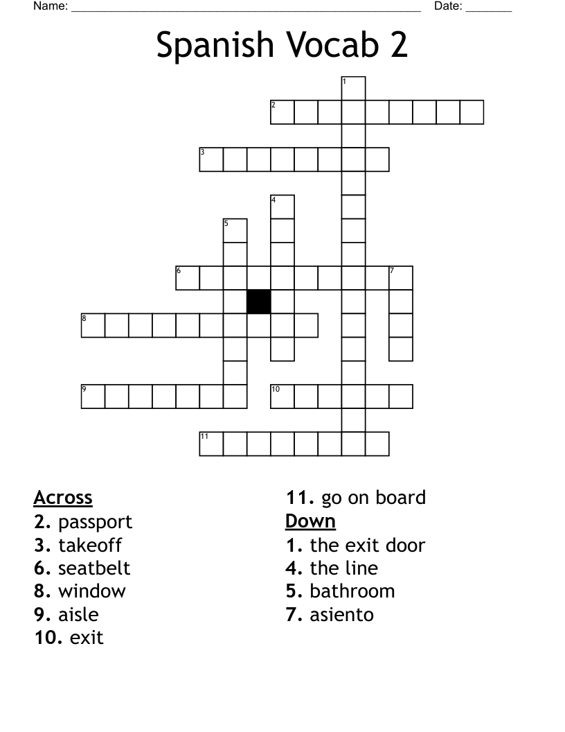 Spanish Vocab 2 Crossword