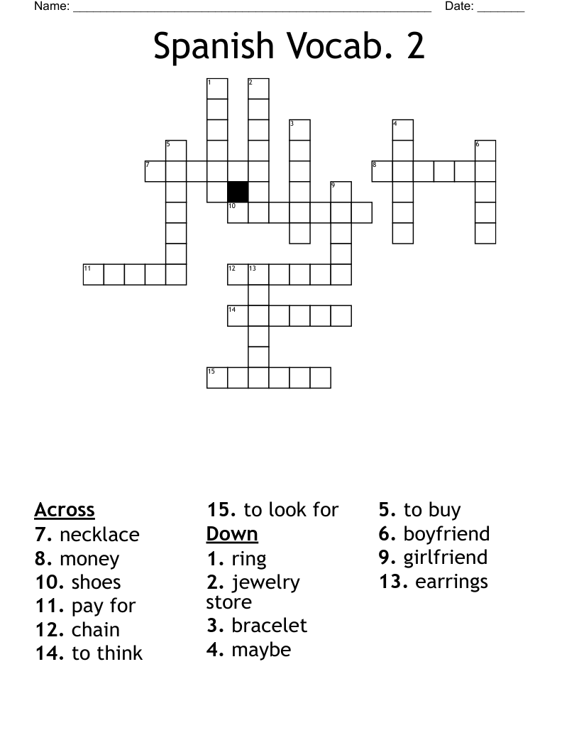 Spanish Vocab. 2 Crossword