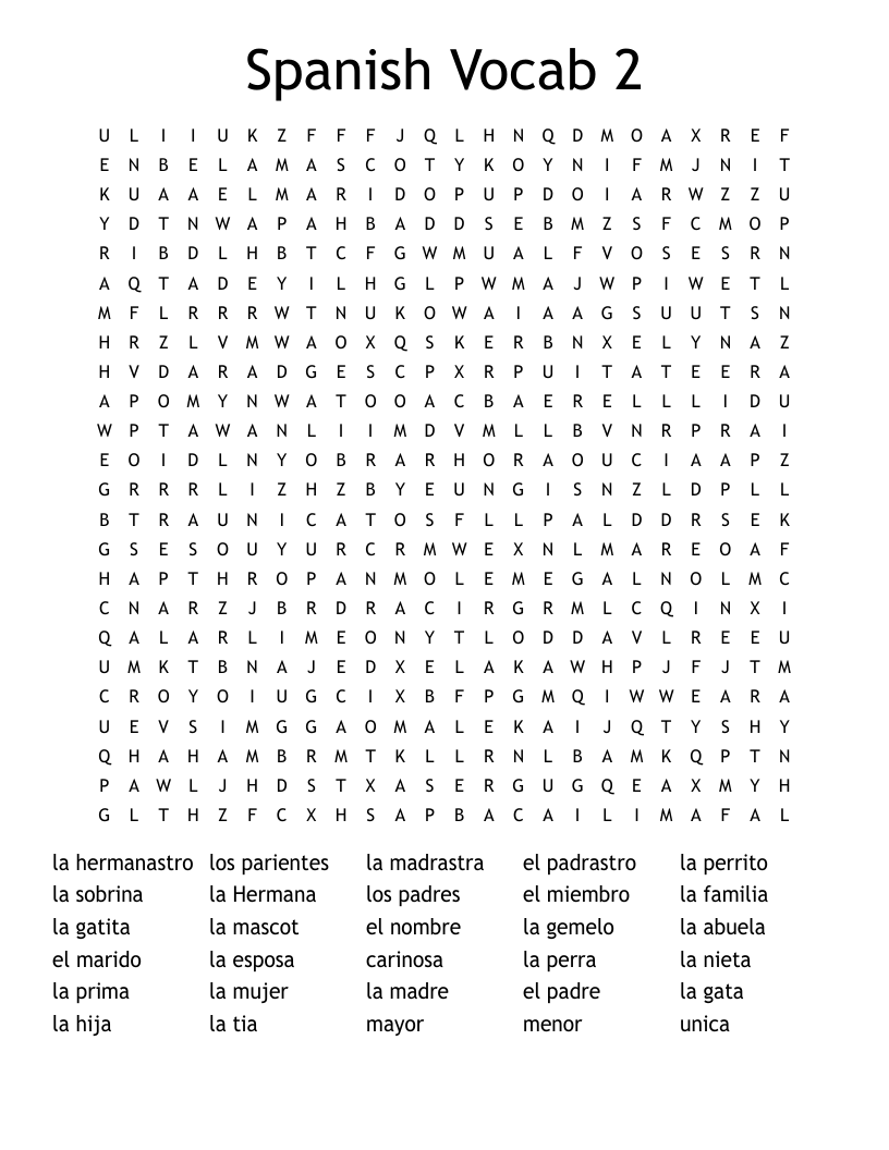 Spanish Vocab 2  Word Search