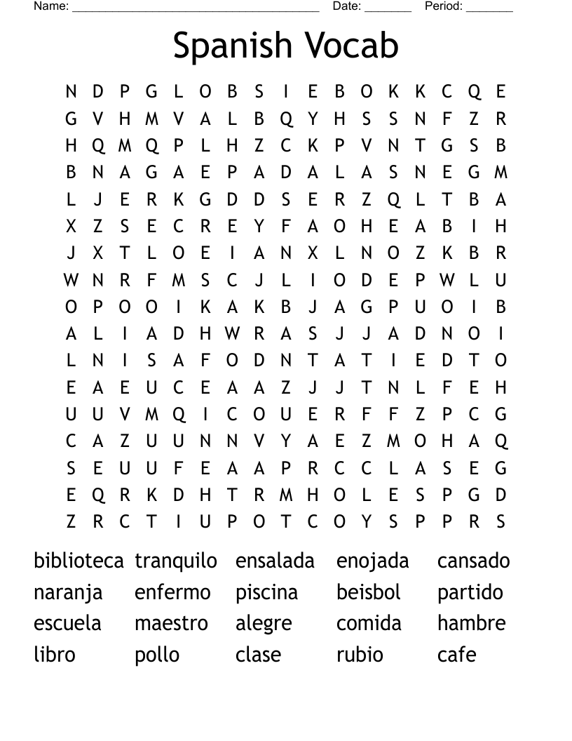 Spanish Vocab Word Search