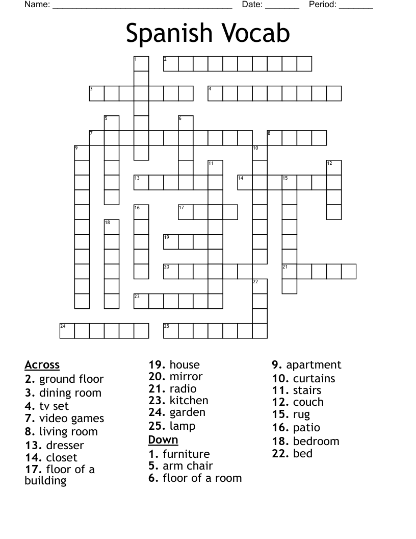 Spanish Vocab Crossword