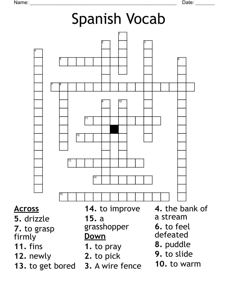 Spanish Vocab Crossword