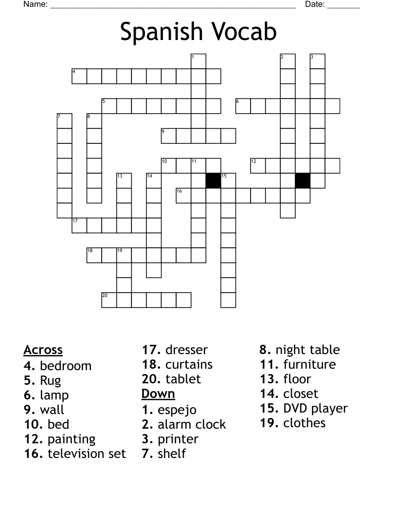 Spanish Vocab Crossword