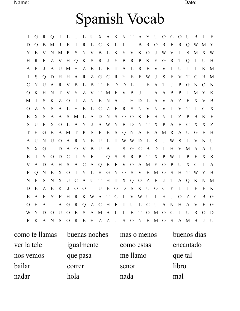 Spanish Vocab Word Search