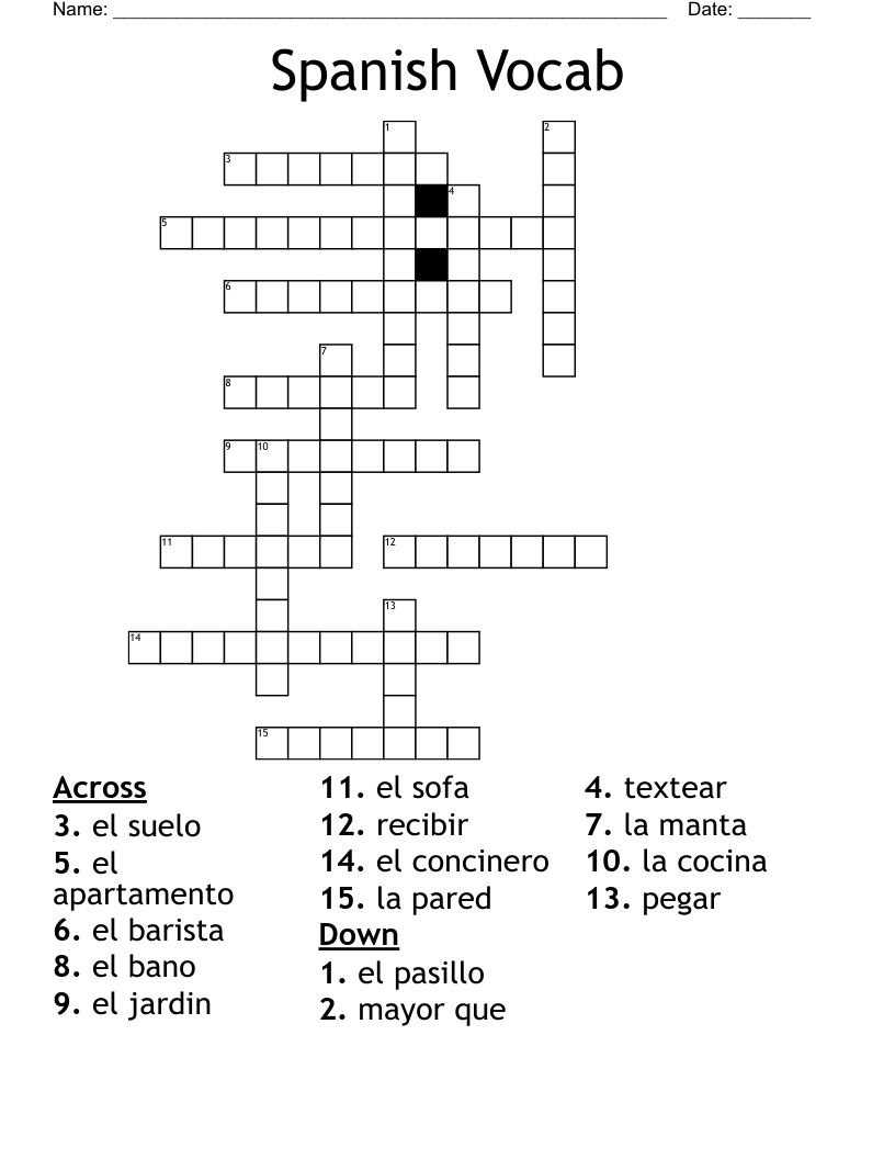 Spanish Vocab Crossword
