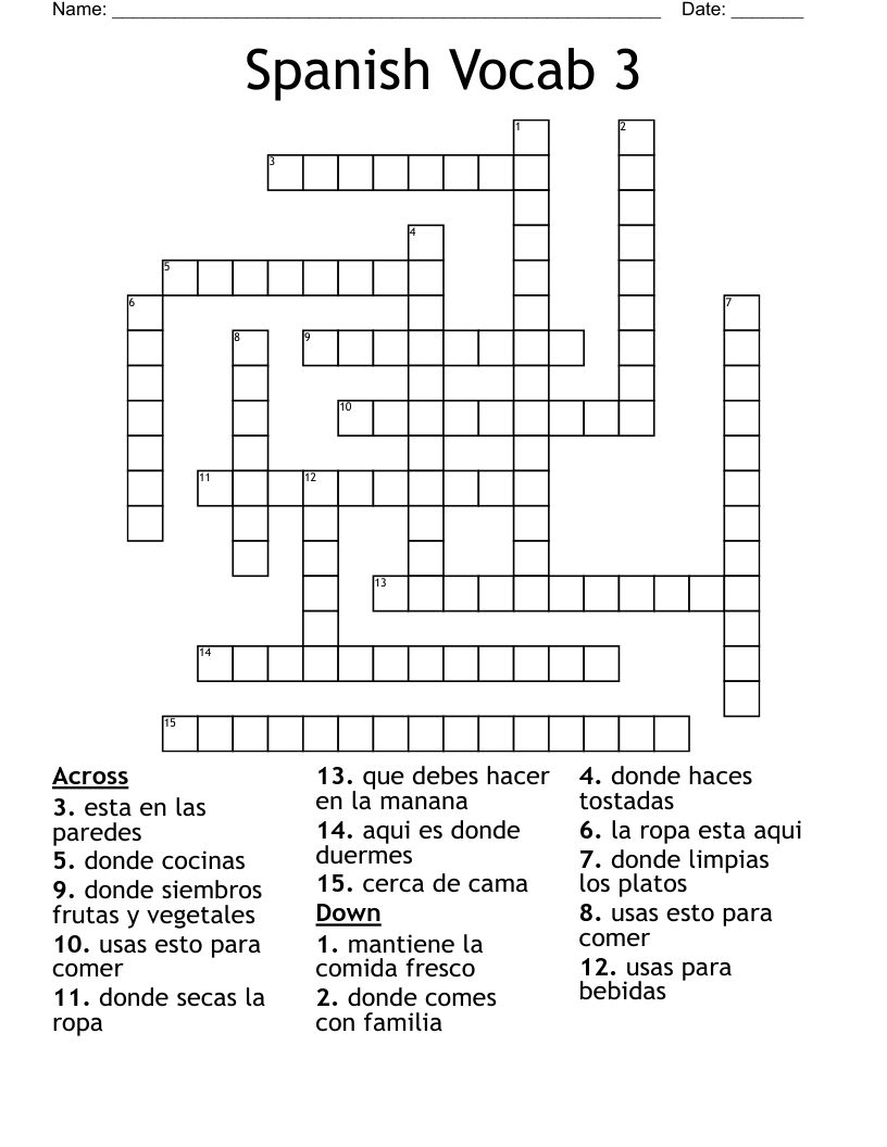 Spanish Vocab 3 Crossword