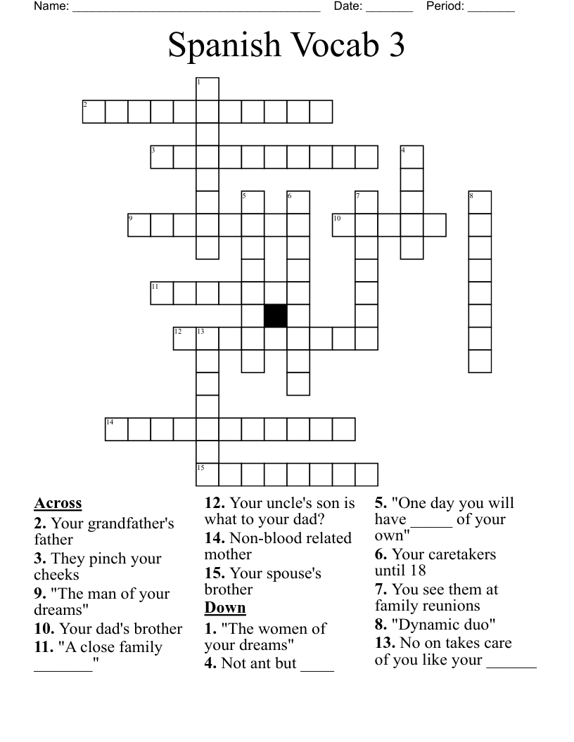 Spanish Vocab 3 Crossword
