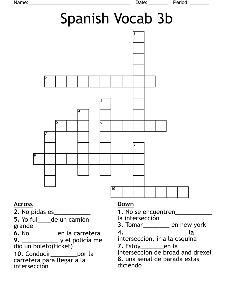 Spanish Vocab 3b Crossword