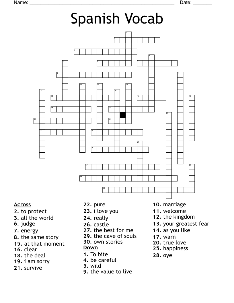 Spanish Vocab Crossword