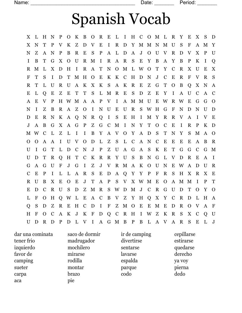 Spanish Vocab Word Search