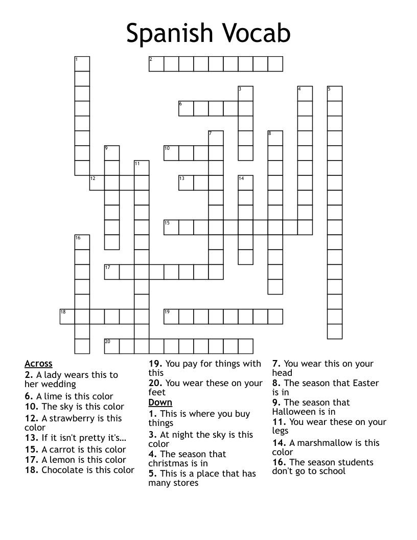 Spanish Vocab Crossword