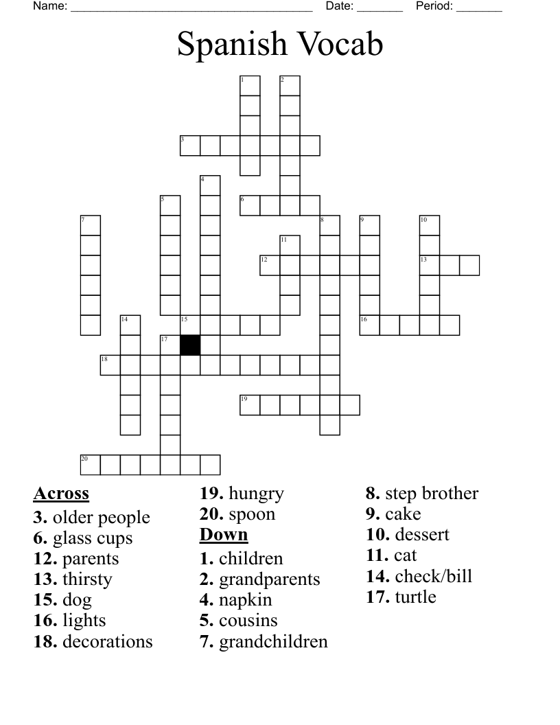 Spanish Vocab Crossword