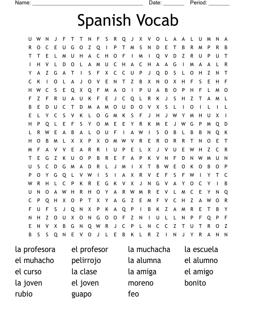 Spanish Vocab Word Search