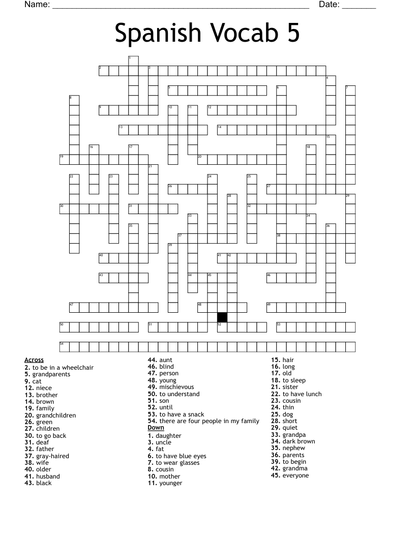Spanish Vocab 5 Crossword
