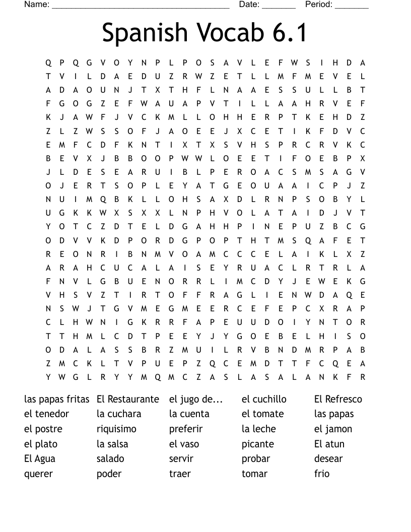 Spanish Vocab 6.1 Word Search