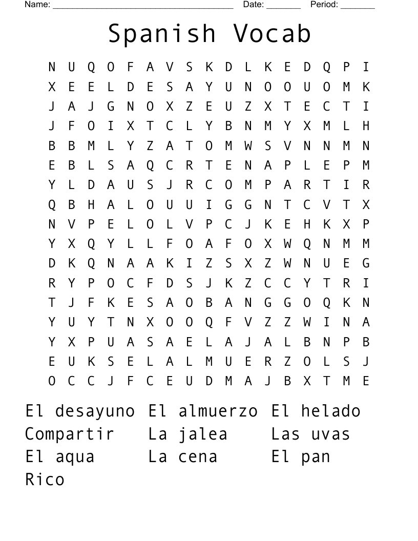 Spanish Vocab Word Search
