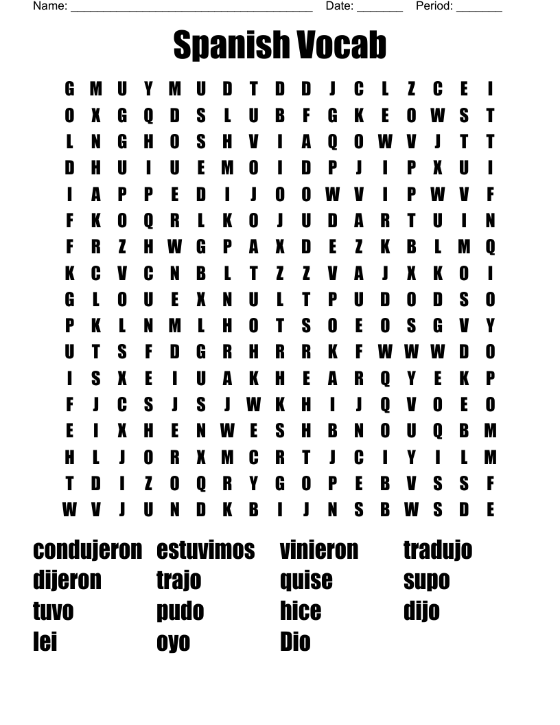 Spanish Vocab Word Search