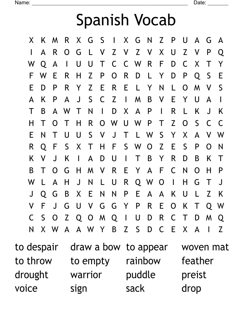 Spanish Vocab Word Search