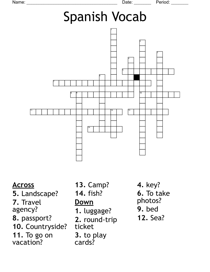 Spanish Vocab Crossword