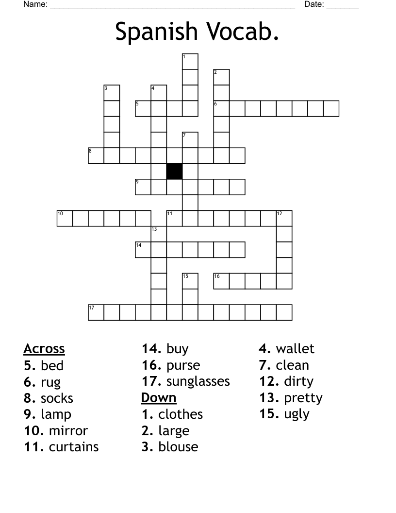 Spanish Vocab. Crossword