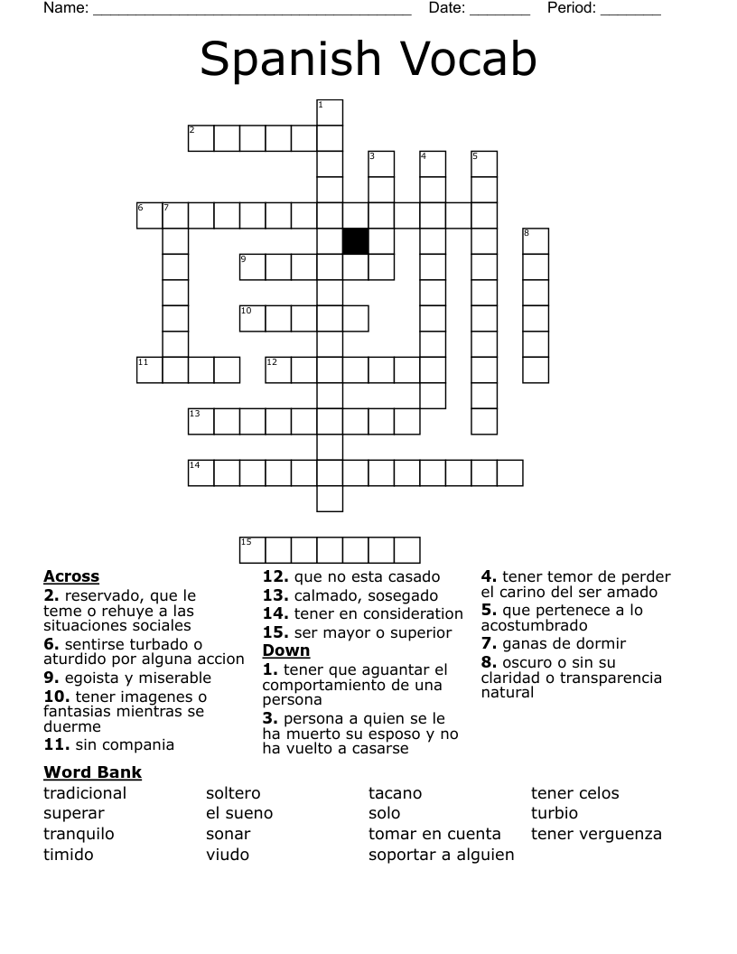Spanish Vocab Crossword